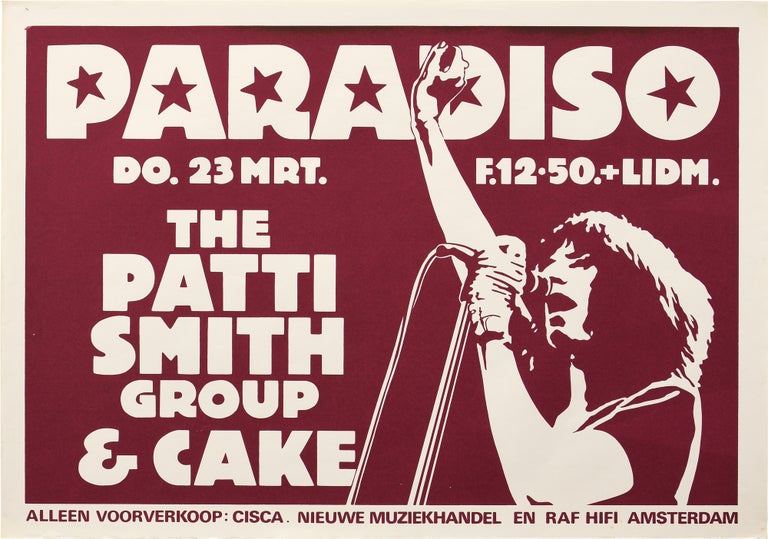 [Book #154447] Original poster for a 1978 performance by The Patti Smith Group at Paradiso, Amsterdam. The Patti Smith Group, Martin Kaye, performing, designer.