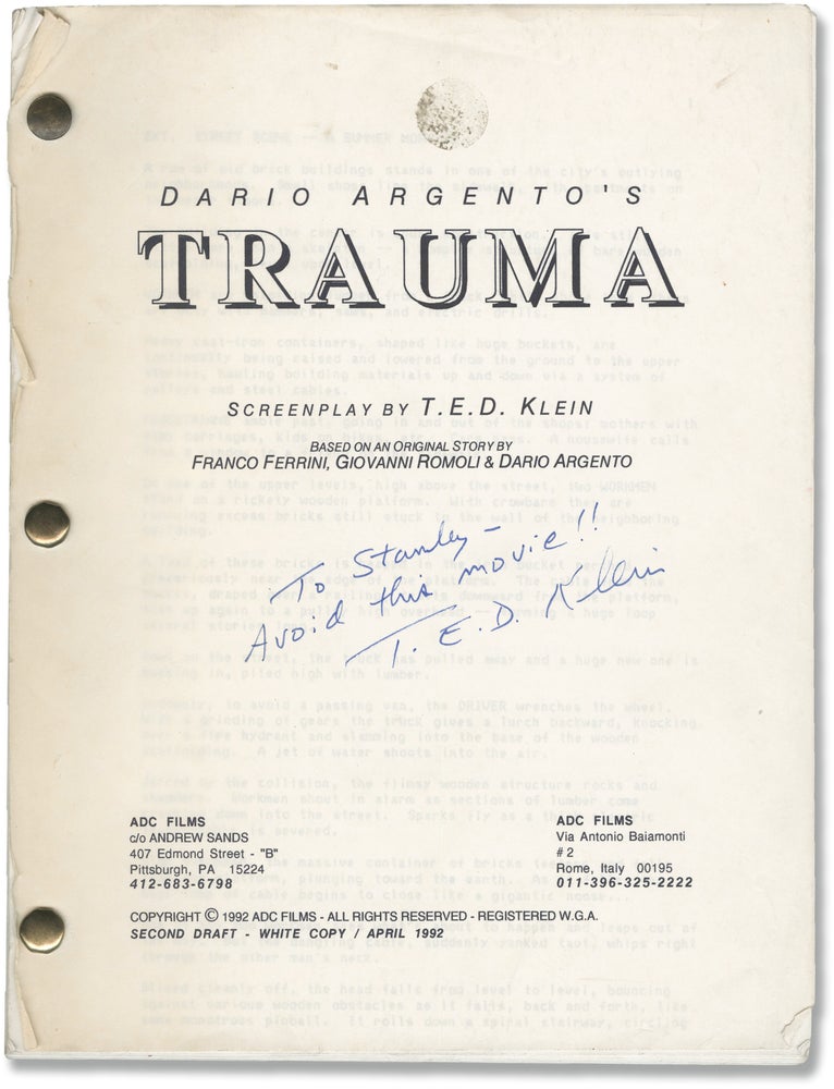 [Book #154689] Trauma. Dario Argento, T E. D. Klein, Asia Argento Christopher Rydell, Frederic Forrest, Piper Laurie, director, screenwriter, starring.