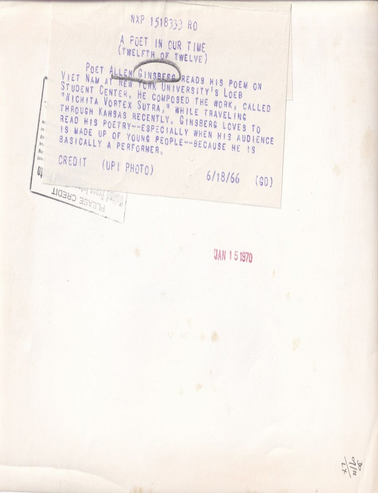 Original photograph of Allen Ginsberg reading "Wichita Vortex Sutra," 1966
