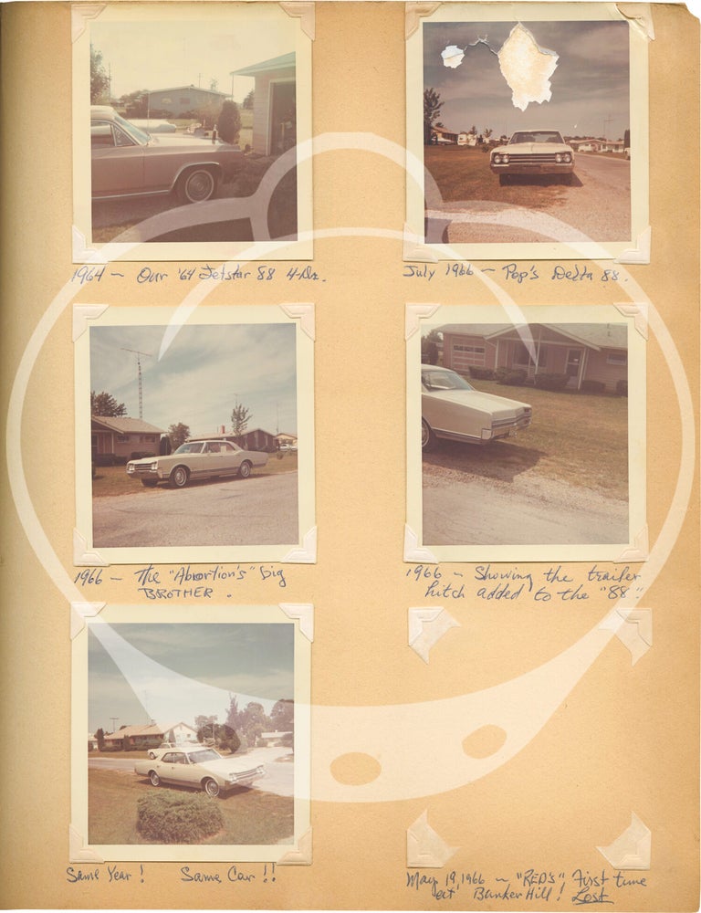 Original vernacular photograph album documenting the vehicle ownership history of Greg Wildrick of Peru, Indiana, 1955-1966