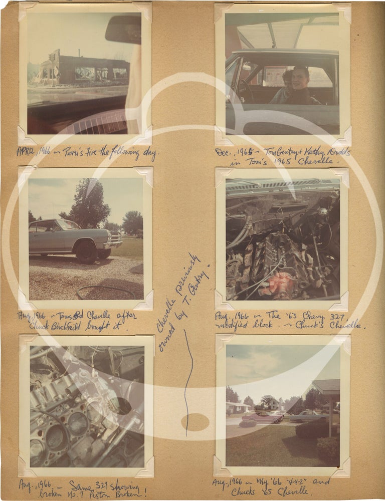 Original vernacular photograph album documenting the vehicle ownership history of Greg Wildrick of Peru, Indiana, 1955-1966