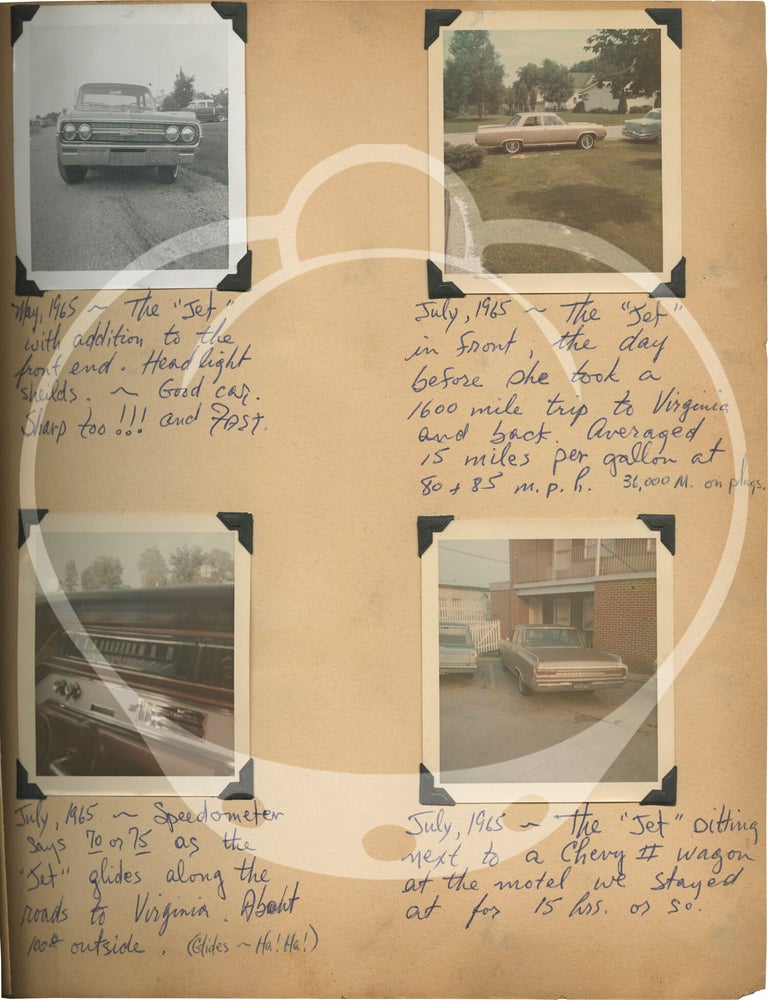 Original vernacular photograph album documenting the vehicle ownership history of Greg Wildrick of Peru, Indiana, 1955-1966