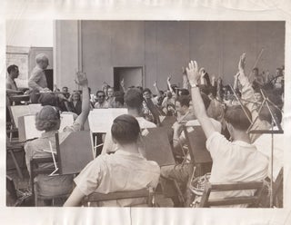 Book #154950] Original photograph of Leopold Stokowski with his All-American Youth Orchestra....