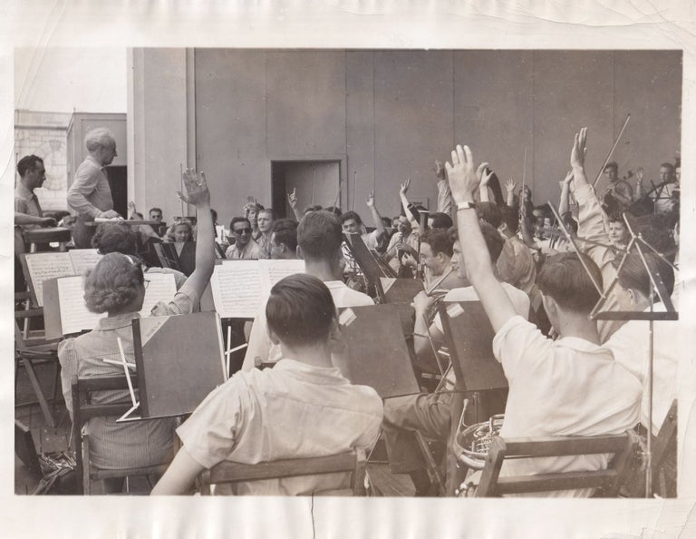 [Book #154950] Original photograph of Leopold Stokowski with his All-American Youth Orchestra. Leopold Stokowski, subject.