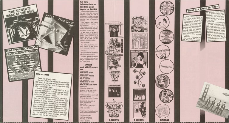 [Book #155008] Original Ralph Records catalog poster for Fall 1981. Ralph Records, Fred Frith Residents, Renaldo, Snakefinger, Tuxedomoon, Yello, MX-80 Sound the Loaf, Pore Know Graphics, label, artists, design, The.