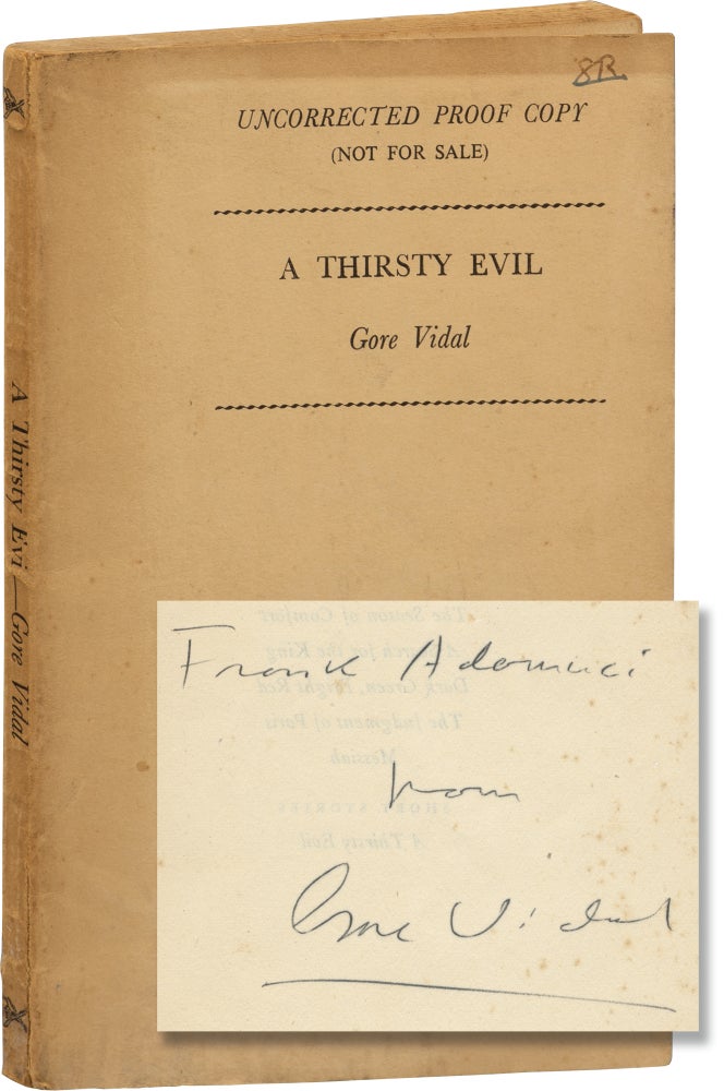 Book #155413] A Thirsty Evil (Uncorrected Proof, inscribed by the author). Gore Vidal