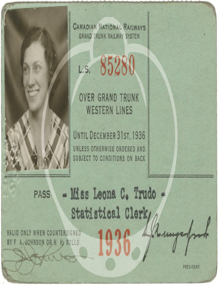 Collection of ten original railroad identification passes belonging to one woman, 1936-1947