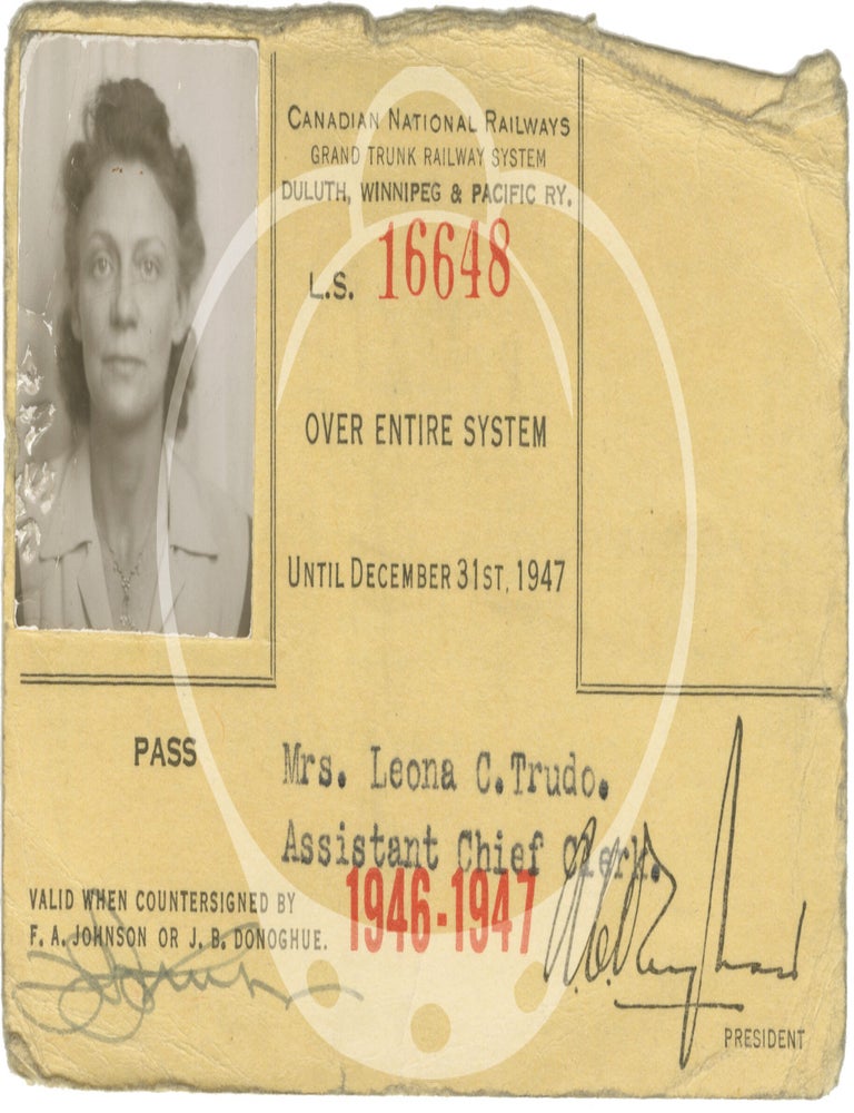 Collection of ten original railroad identification passes belonging to one woman, 1936-1947