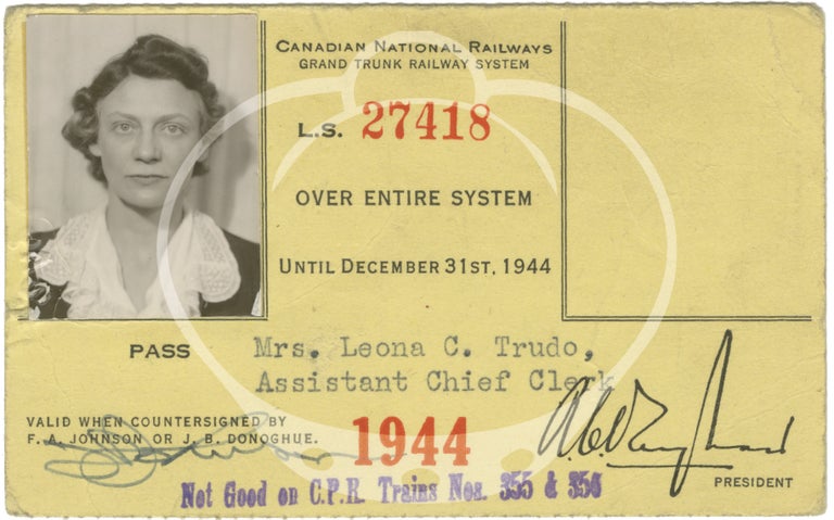 Collection of ten original railroad identification passes belonging to one woman, 1936-1947