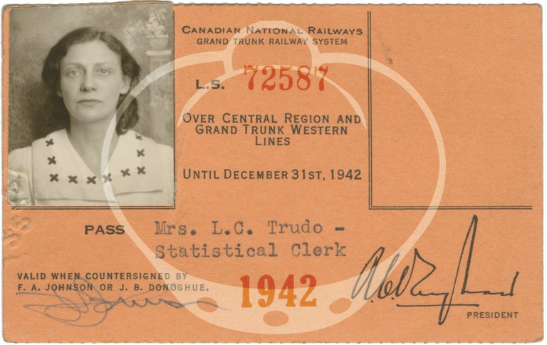 Collection of ten original railroad identification passes belonging to one woman, 1936-1947