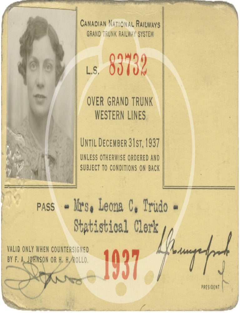Collection of ten original railroad identification passes belonging to one woman, 1936-1947