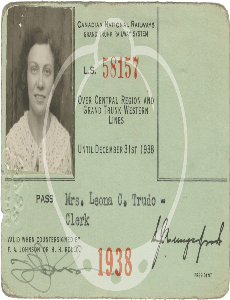 Collection of ten original railroad identification passes belonging to one woman, 1936-1947