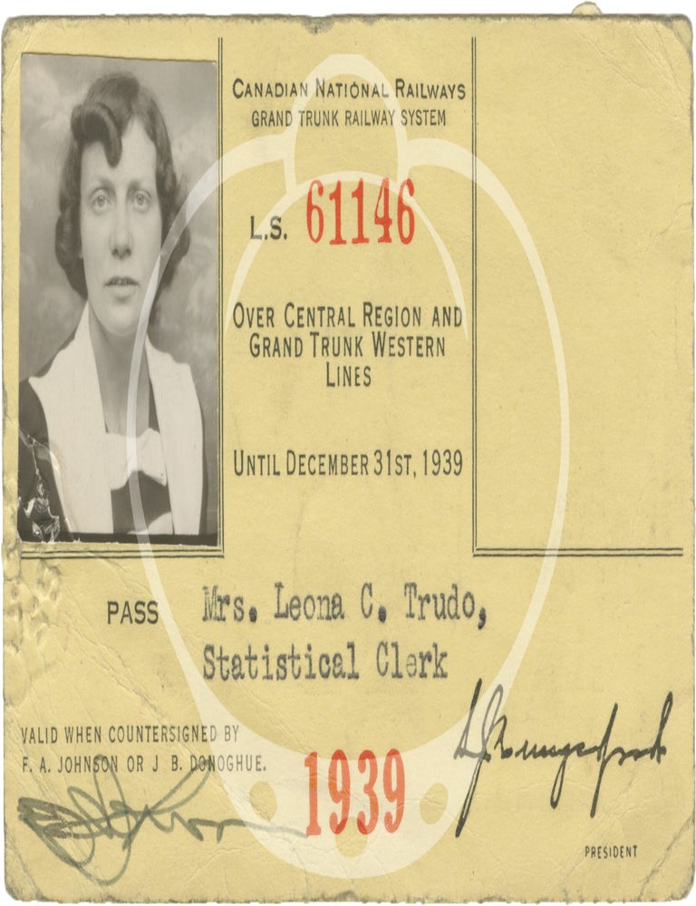 Collection of ten original railroad identification passes belonging to one woman, 1936-1947