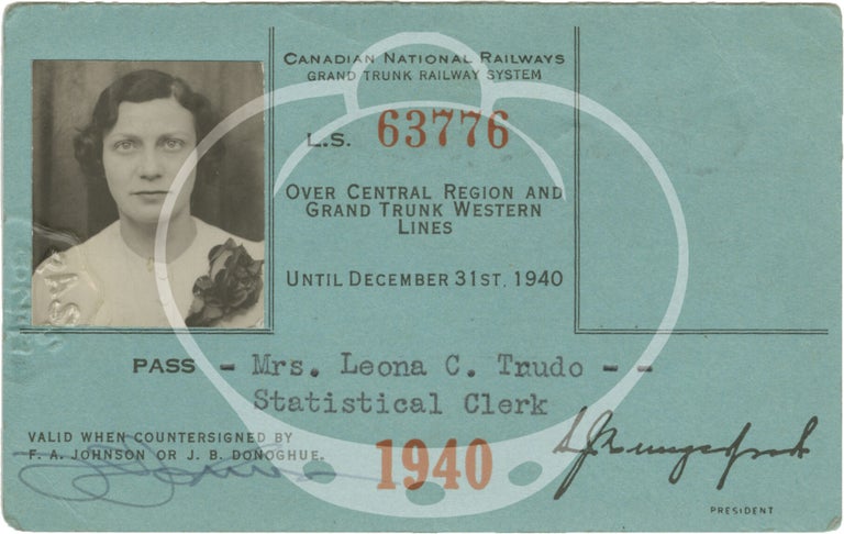 Collection of ten original railroad identification passes belonging to one woman, 1936-1947