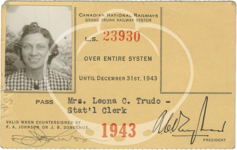 Collection of ten original railroad identification passes belonging to one woman, 1936-1947