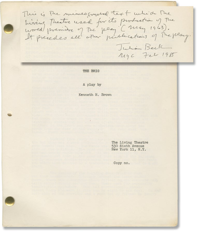 Book #156237] The Brig (Original script for the 1963 off-Broadway play). The Living Theatre,...
