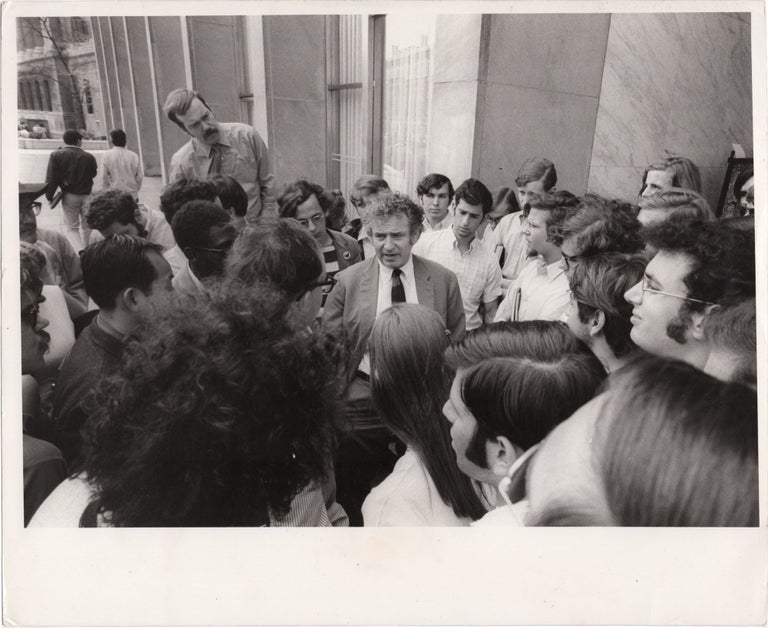 [Book #156697] Original photograph of Norman Mailer talking with Columbia University students, 1969. Norman Mailer, subject.