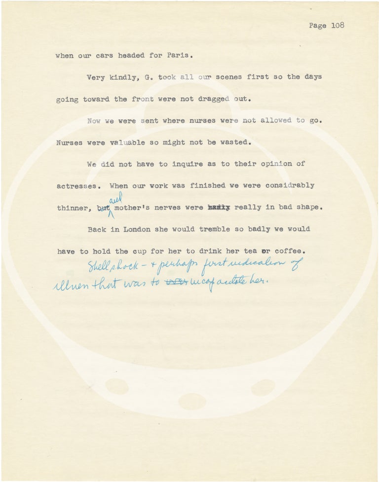 Archive of material relating to actress Lillian Gish, including Gish's portable typewriter, two original manuscripts for her 1969 book "The Movies, Mr. Griffith, and Me," and various ephemera