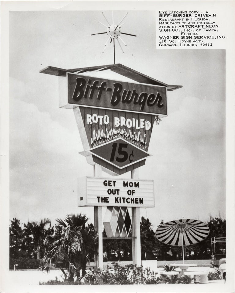 [Book #157033] Archive of 77 original photographs from the Wagner Sign Service, circa 1950s-1960s. Signage, Americana.