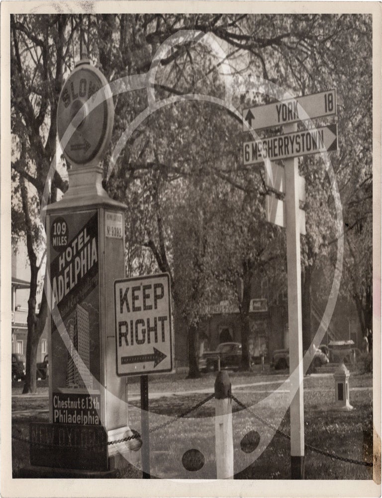 Archive of 26 original mid-Atlantic roadside alert signs with advertisements, circa 1930s-1940s