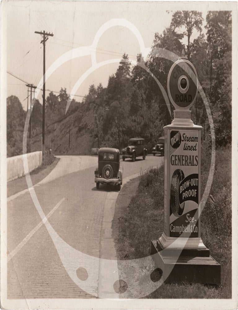 Archive of 26 original mid-Atlantic roadside alert signs with advertisements, circa 1930s-1940s