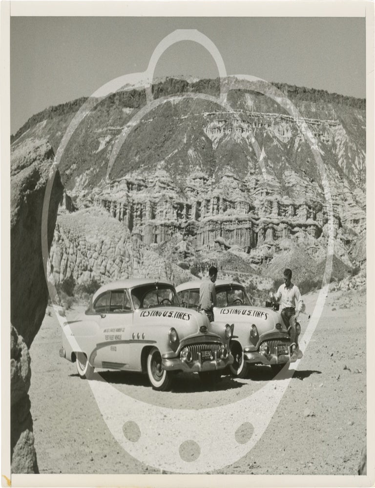 Archive of fifteen original photographs of automobile tire testing by the US Rubber Company, circa 1950s