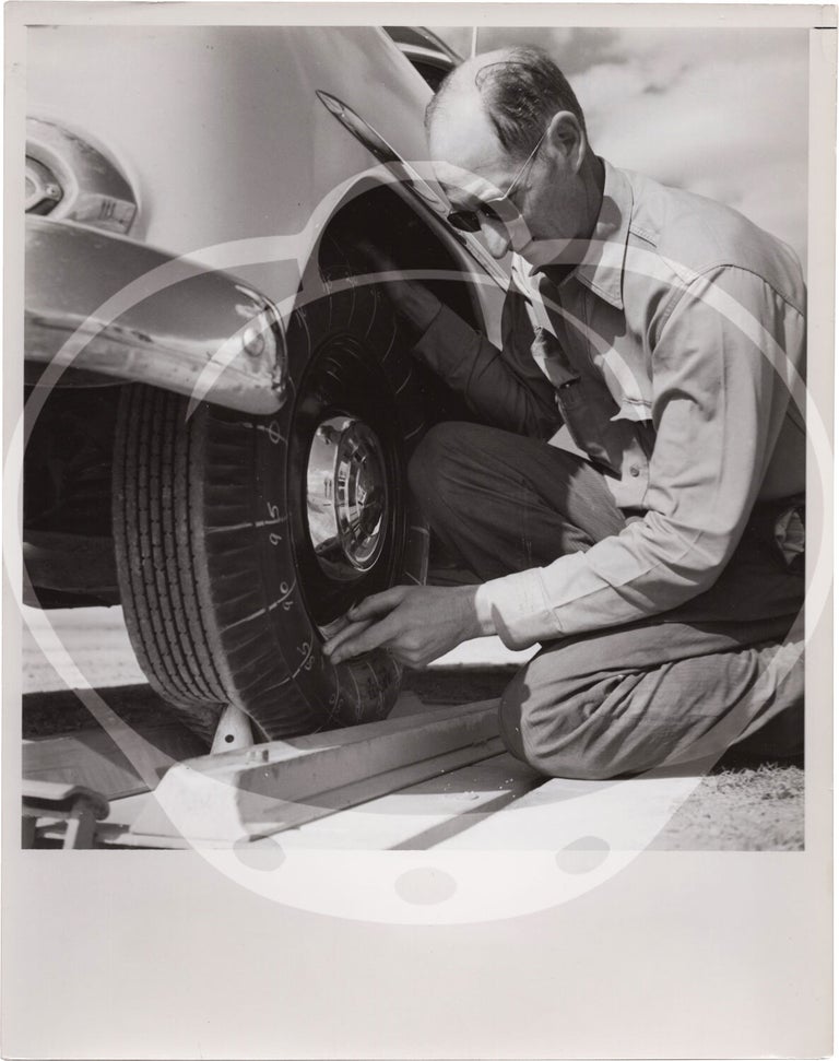 Archive of fifteen original photographs of automobile tire testing by the US Rubber Company, circa 1950s