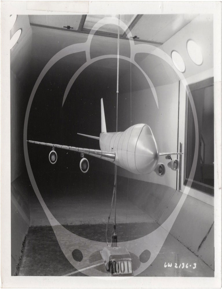 Archive of 46 original vernacular photographs of a model airliner in wind tunnel tests