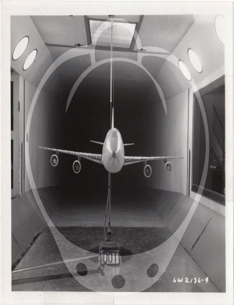 Archive of 46 original vernacular photographs of a model airliner in wind tunnel tests