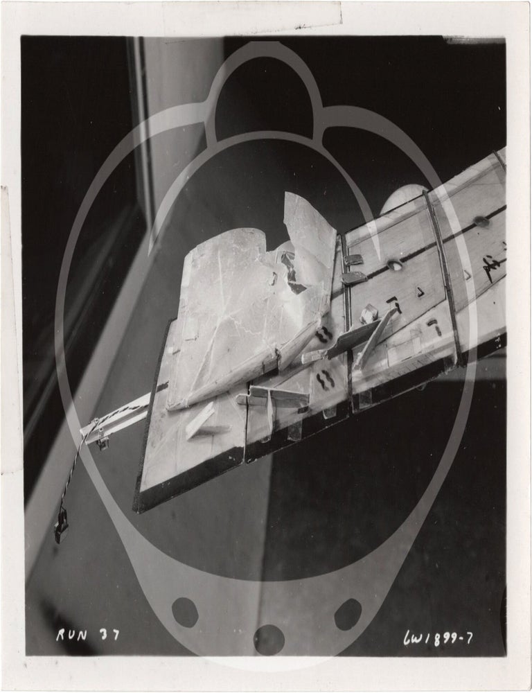 Archive of 46 original vernacular photographs of a model airliner in wind tunnel tests