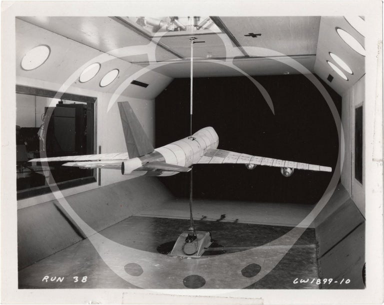 Archive of 46 original vernacular photographs of a model airliner in wind tunnel tests