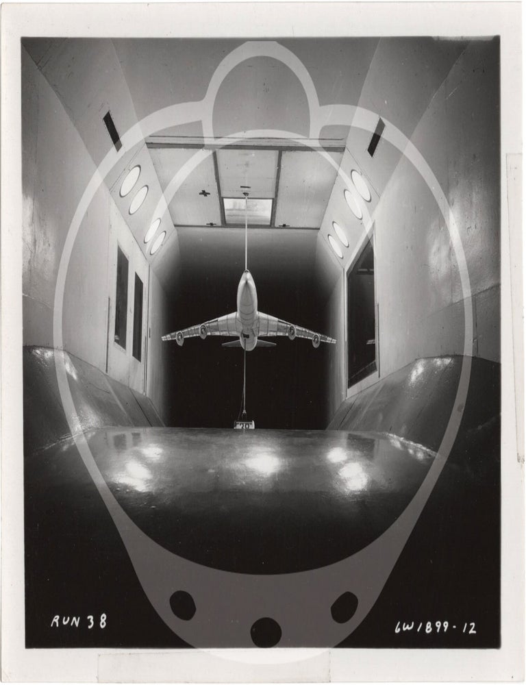 Archive of 46 original vernacular photographs of a model airliner in wind tunnel tests