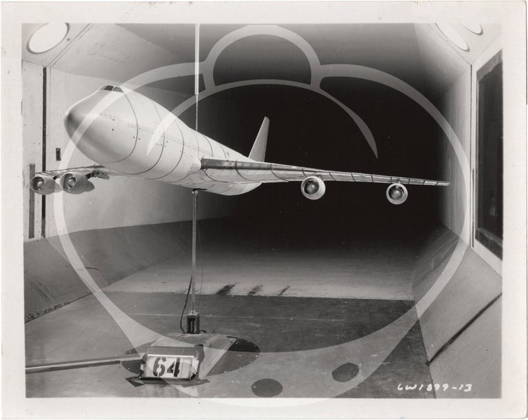 Archive of 46 original vernacular photographs of a model airliner in wind tunnel tests