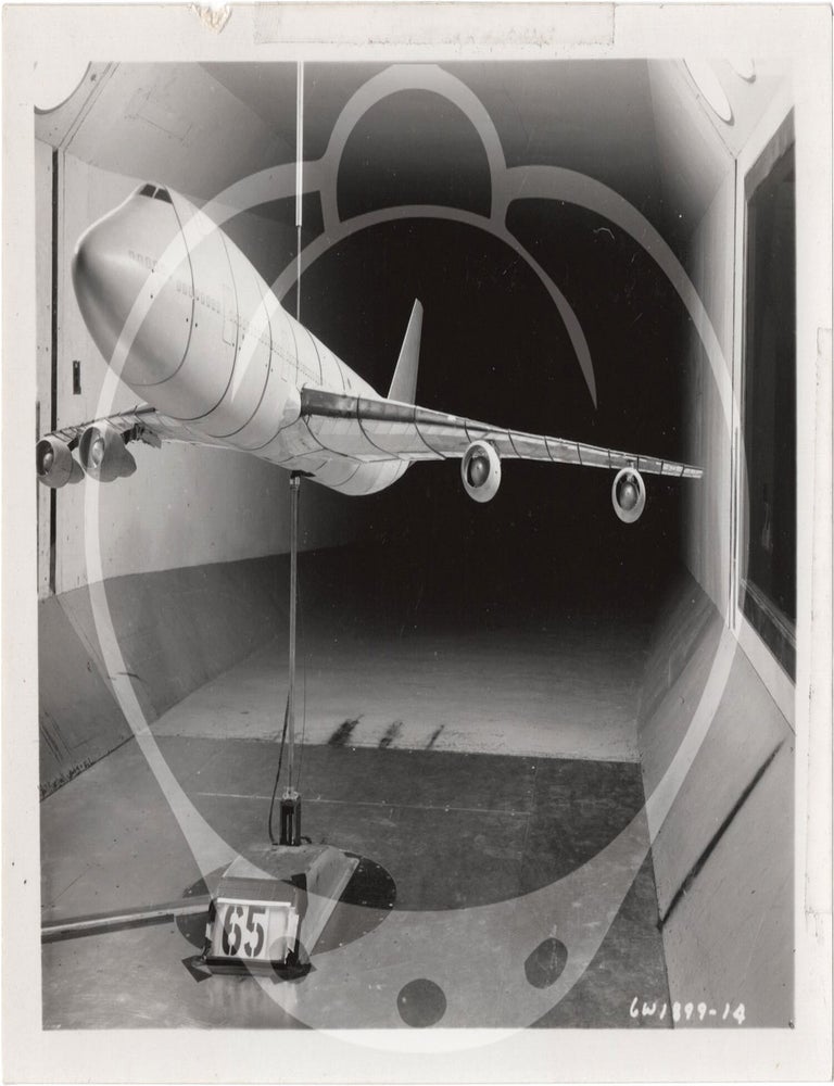 Archive of 46 original vernacular photographs of a model airliner in wind tunnel tests