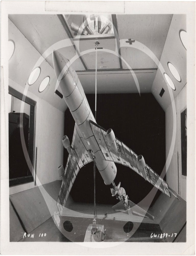 Archive of 46 original vernacular photographs of a model airliner in wind tunnel tests