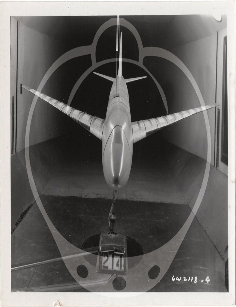 Archive of 46 original vernacular photographs of a model airliner in wind tunnel tests