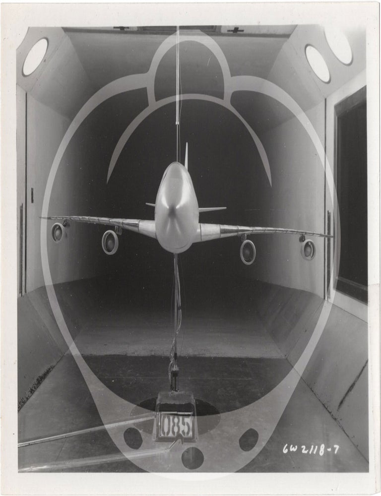 Archive of 46 original vernacular photographs of a model airliner in wind tunnel tests