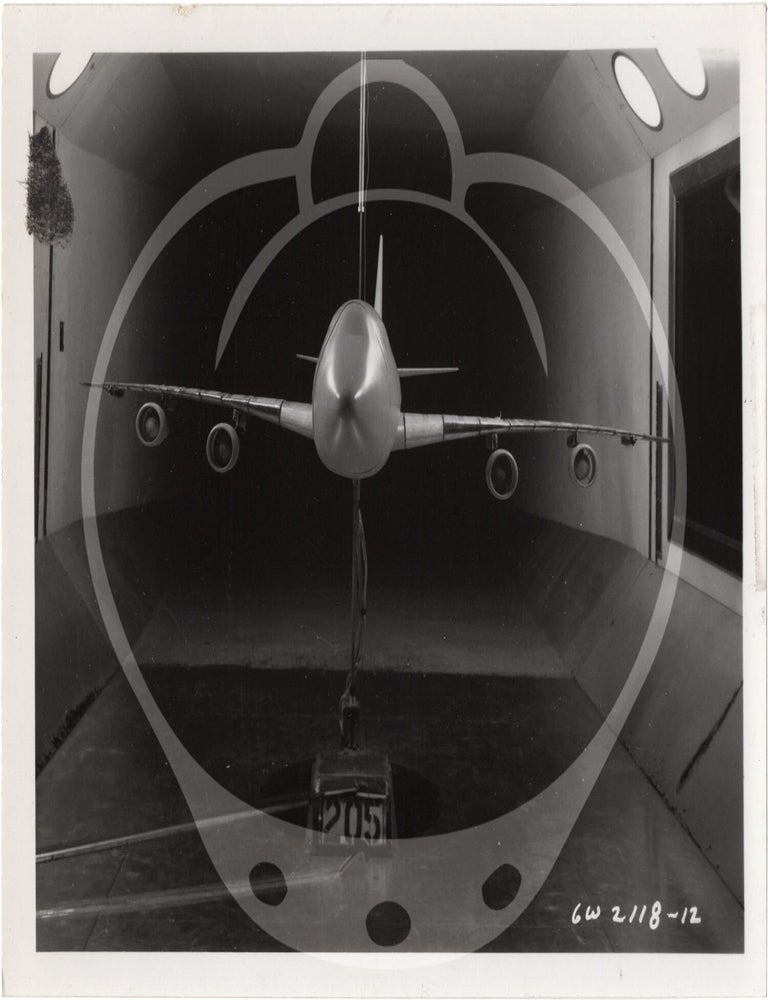 Archive of 46 original vernacular photographs of a model airliner in wind tunnel tests
