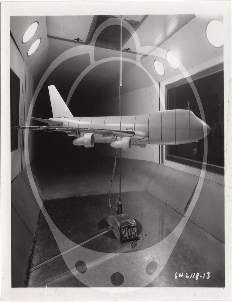 Archive of 46 original vernacular photographs of a model airliner in wind tunnel tests