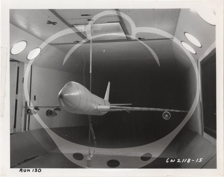 Archive of 46 original vernacular photographs of a model airliner in wind tunnel tests