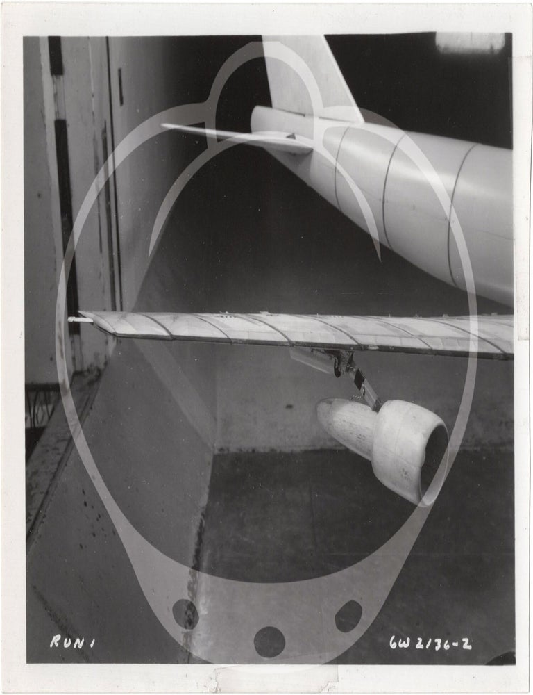 Archive of 46 original vernacular photographs of a model airliner in wind tunnel tests