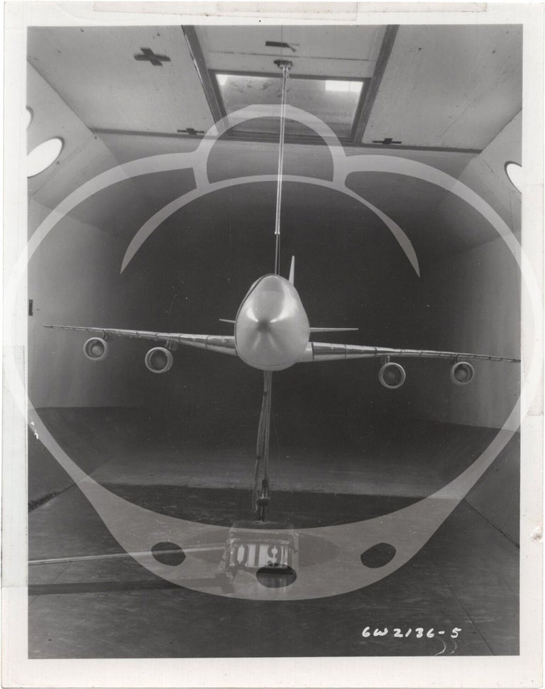 Archive of 46 original vernacular photographs of a model airliner in wind tunnel tests