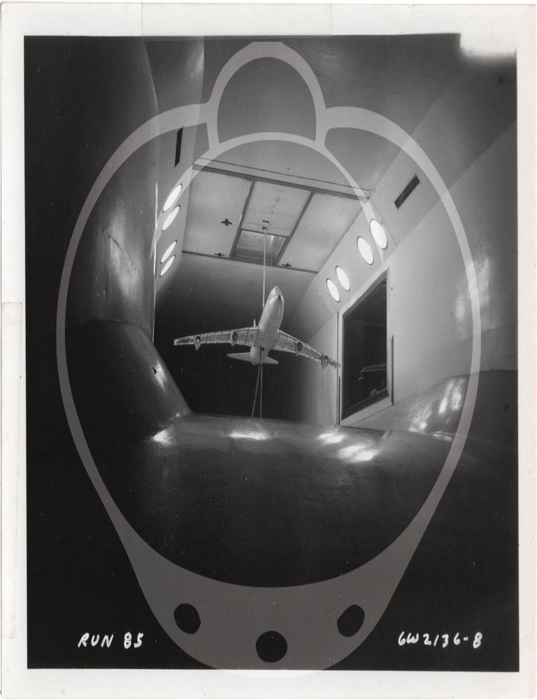 Archive of 46 original vernacular photographs of a model airliner in wind tunnel tests
