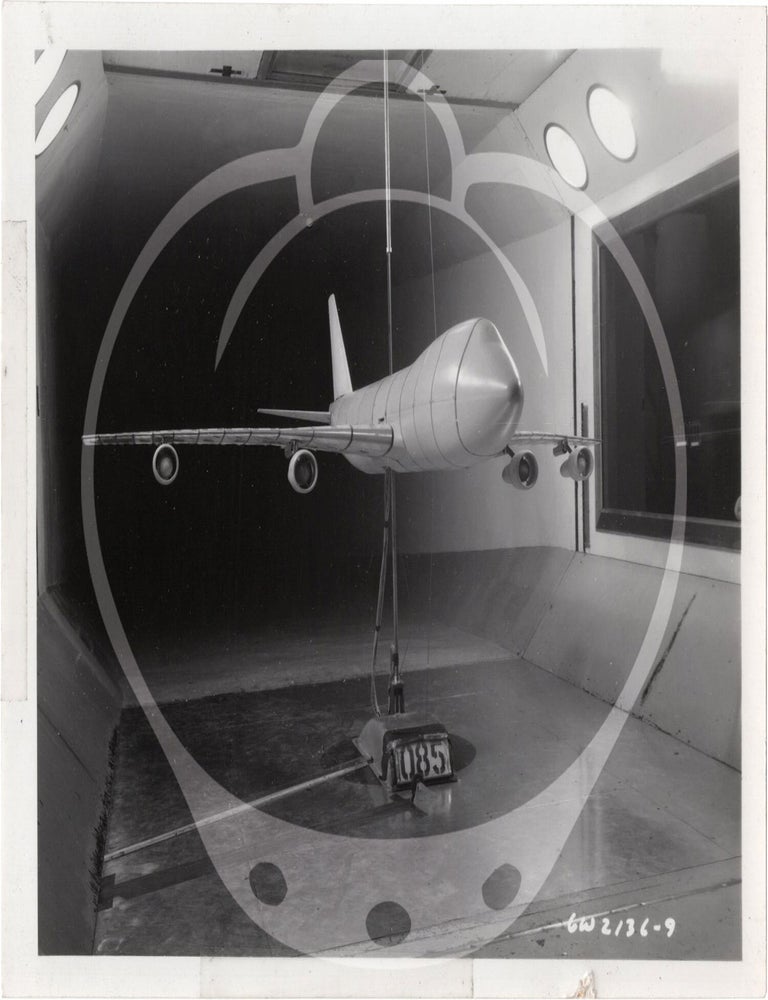Archive of 46 original vernacular photographs of a model airliner in wind tunnel tests