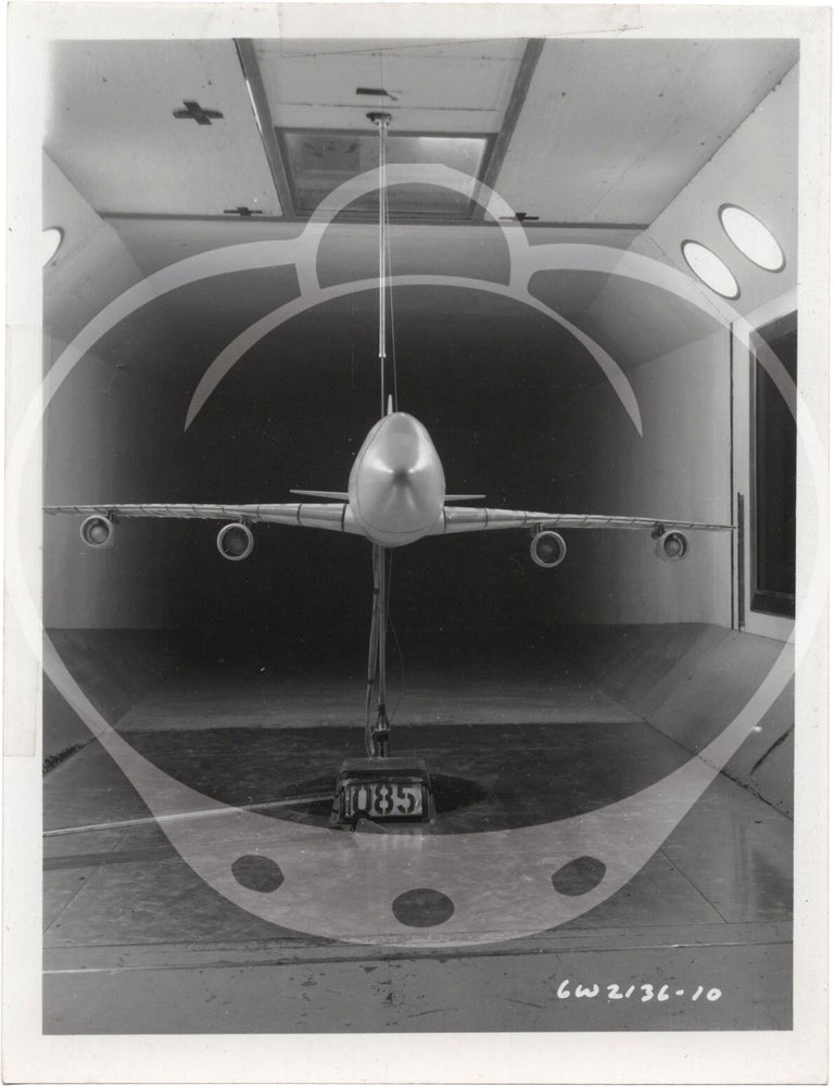 Archive of 46 original vernacular photographs of a model airliner in wind tunnel tests