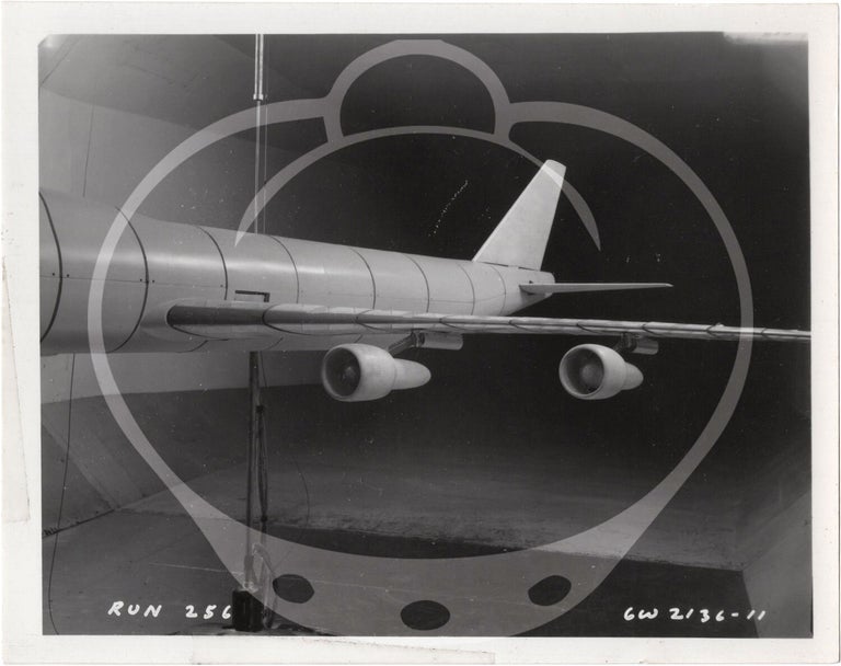 Archive of 46 original vernacular photographs of a model airliner in wind tunnel tests