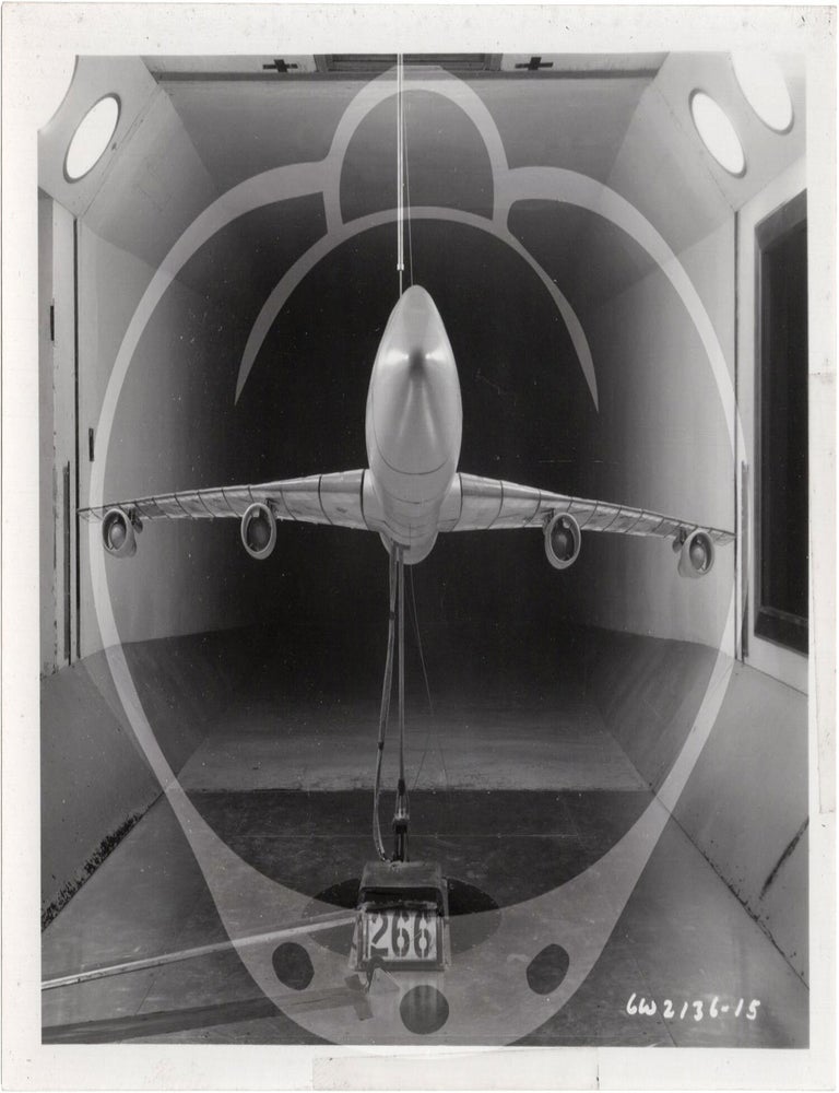 Archive of 46 original vernacular photographs of a model airliner in wind tunnel tests
