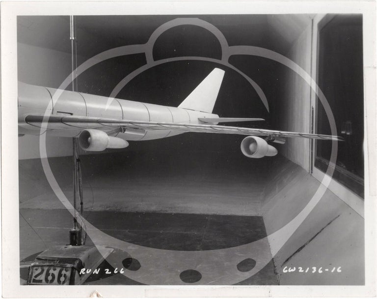 Archive of 46 original vernacular photographs of a model airliner in wind tunnel tests