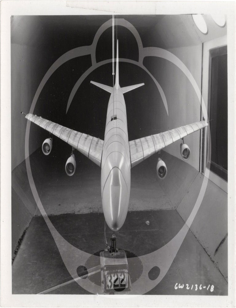 Archive of 46 original vernacular photographs of a model airliner in wind tunnel tests