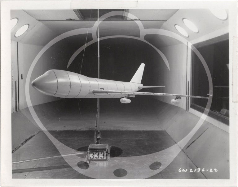 Archive of 46 original vernacular photographs of a model airliner in wind tunnel tests